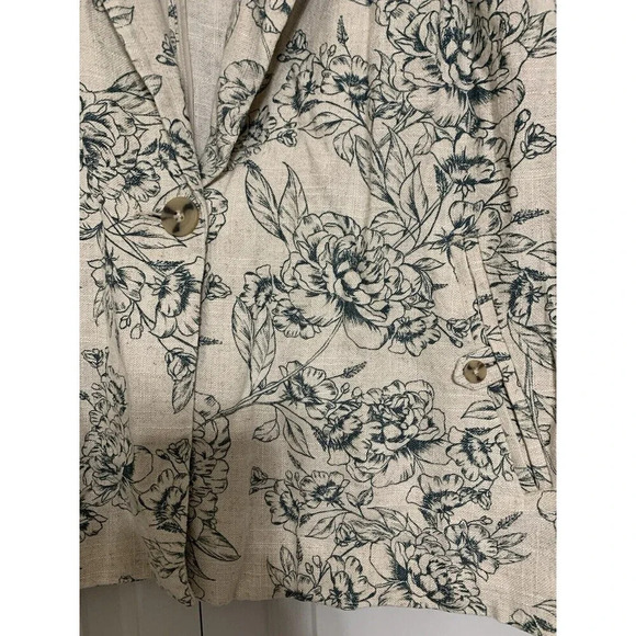 J. Jill Beige Desert Bloom Floral Linen Blend Blazer Jacket 2X Lagenlook - Picture 3 of 7